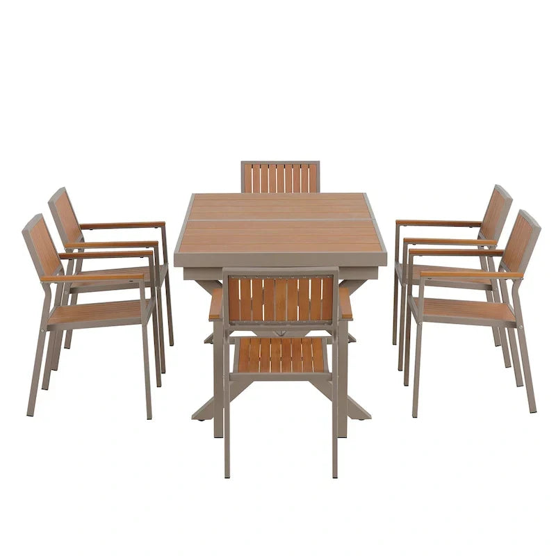 Ensemble de salle à manger d'extérieur extensible 7 pièces avec table extensible et 6 fauteuils