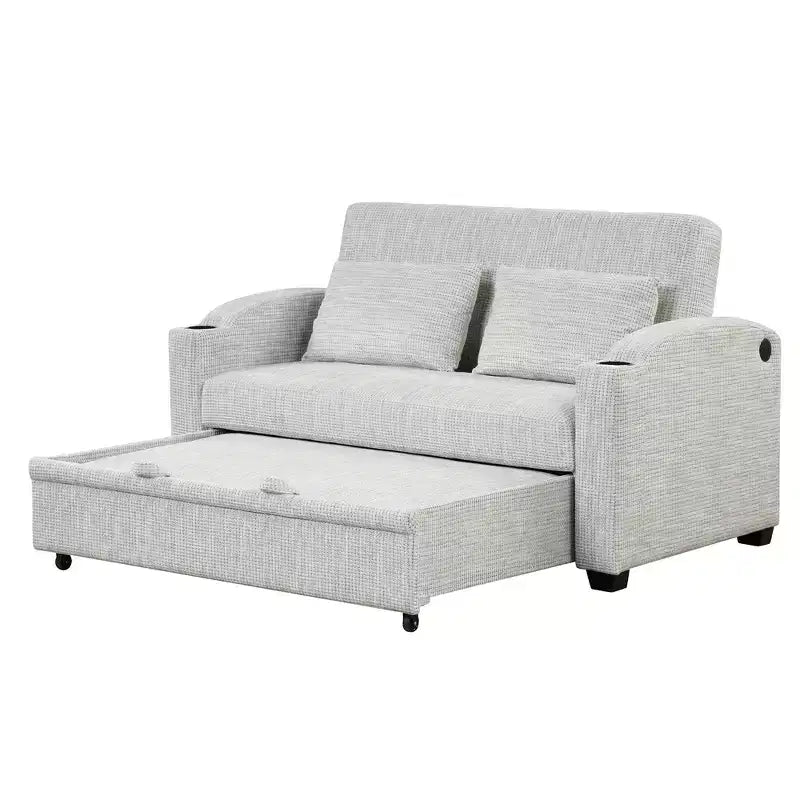 61.6 Canapé-lit convertible moderne en chenille avec ports USB, porte-gobelets et dossier réglable pour salon, appartement