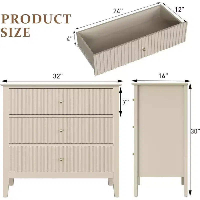 Heynemo Commode 3 Tiroirs, Table de Chevet en Bois Peint de 76 cm de Haut avec Rangement, Grande Commode Moderne avec Coulisses à Roulement à Billes