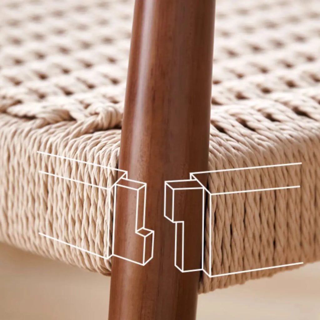 Chaise de salle à manger scandinave incurvée en bois tressé avec accoudoirs