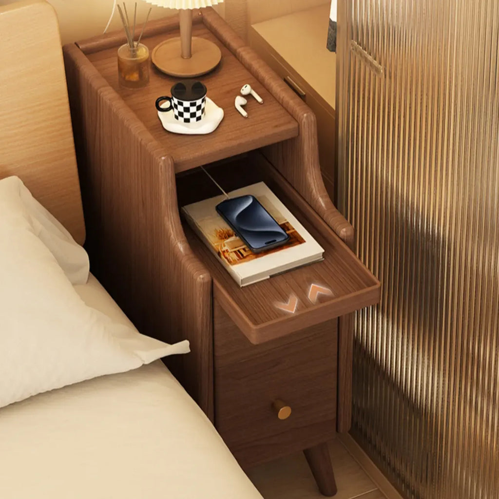 Table de chevet étroite en bois blanc à 2 étagères