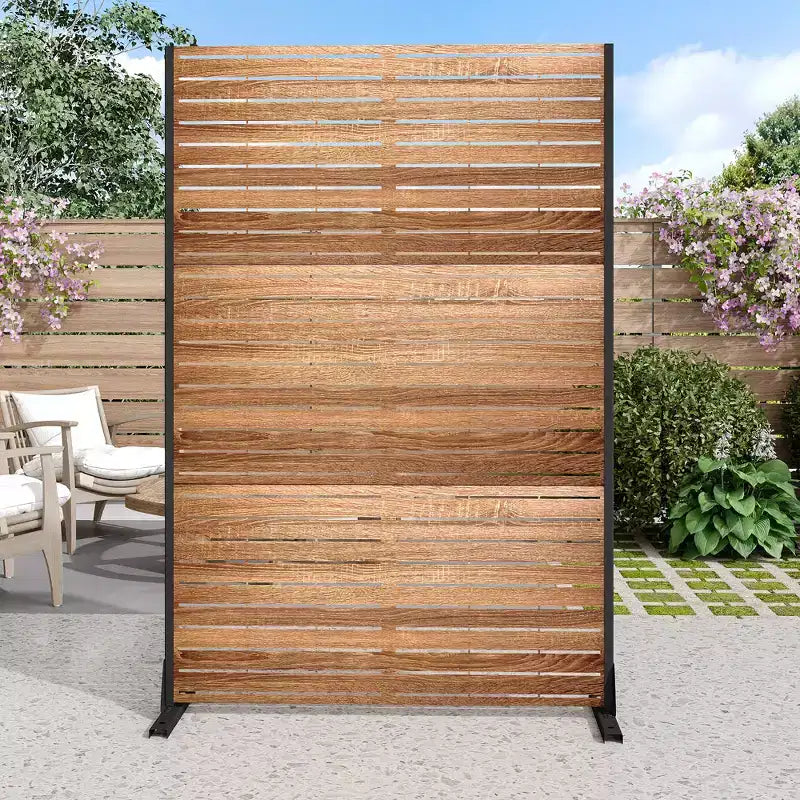 MAYEERTY Paravent de 183 cm avec Cadre Galvanisé, Séparateur de Pièce Effet Bois, Brise-vue, Clôture de Jardin, Patio Beige