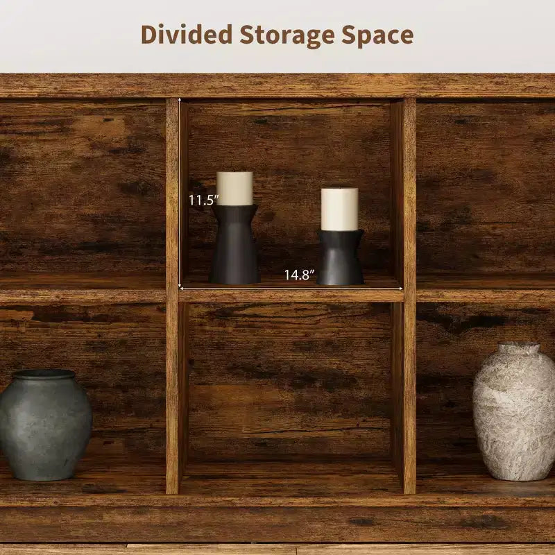 Étagère de rangement à 8 cubes, bibliothèque horizontale de style ferme, bibliothèque de rangement en bois de 157 cm pour entrée, étagères basses et longues pour salon