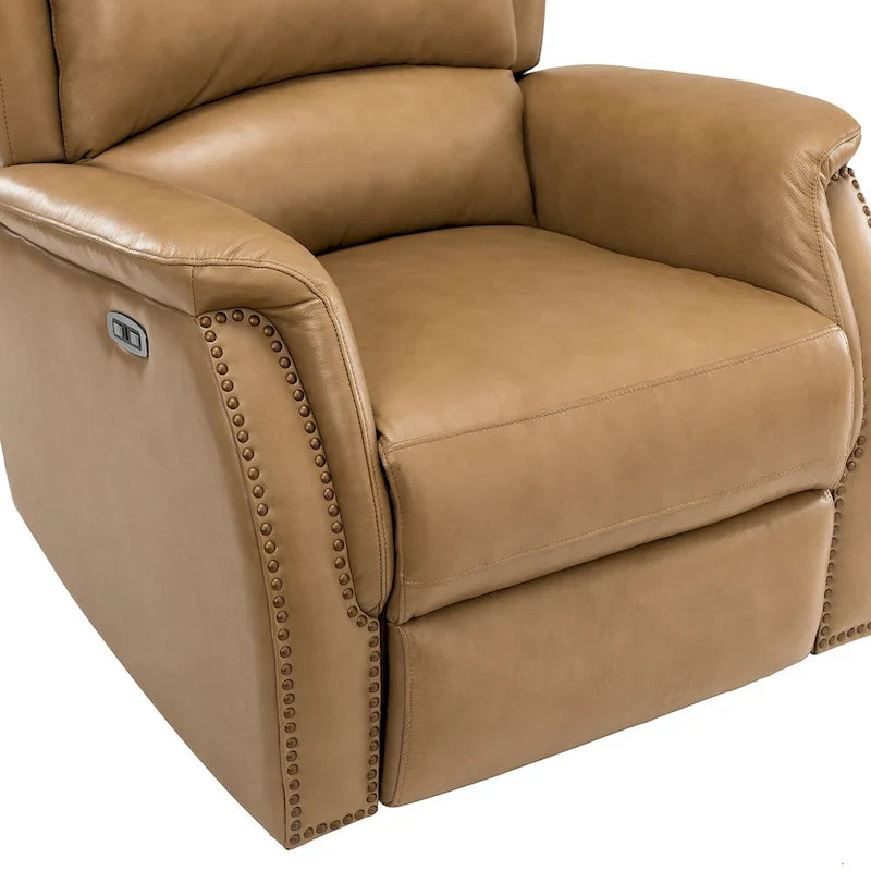 Fauteuil inclinable électrique en cuir véritable avec port USB – Dossier ailé clouté, ensemble de 2