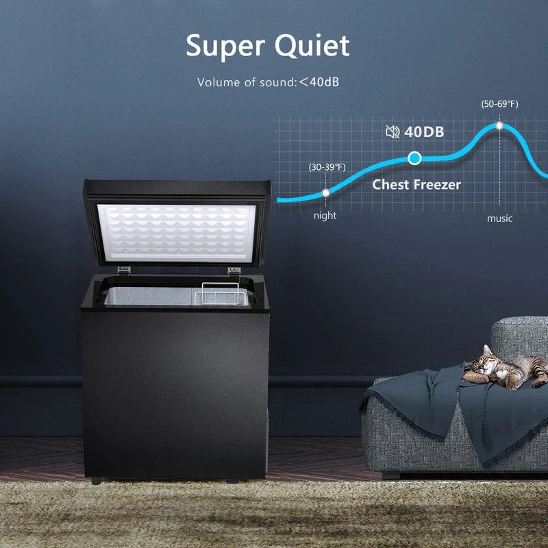 Congélateur coffre de 51 L avec panier amovible, drain inférieur, thermostat à 7 niveaux, conception autonome pour la maison et l'appartement