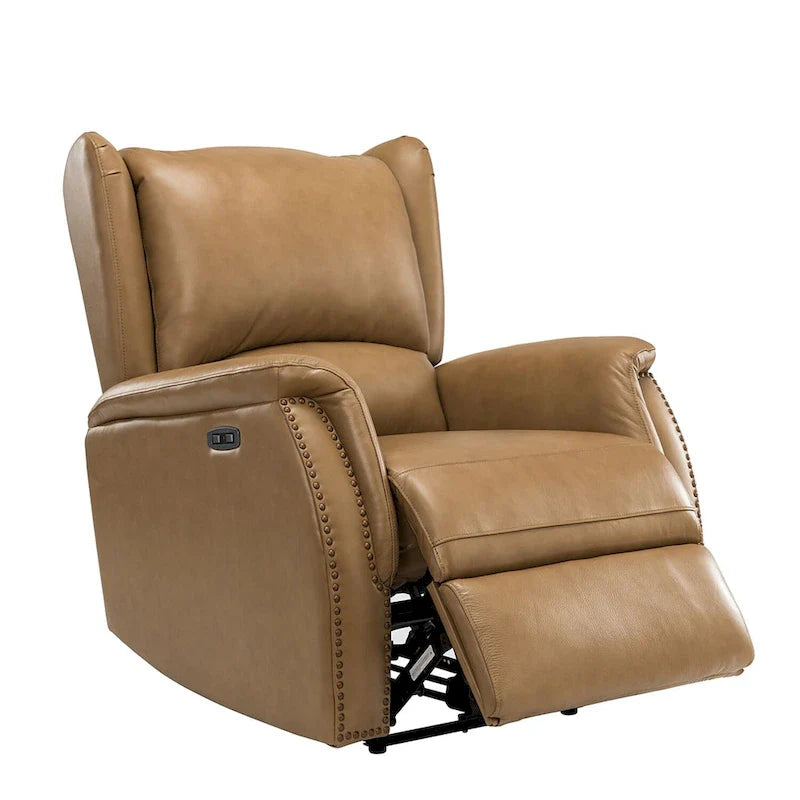Fauteuil inclinable électrique en cuir véritable avec port USB – Dossier ailé clouté, ensemble de 2