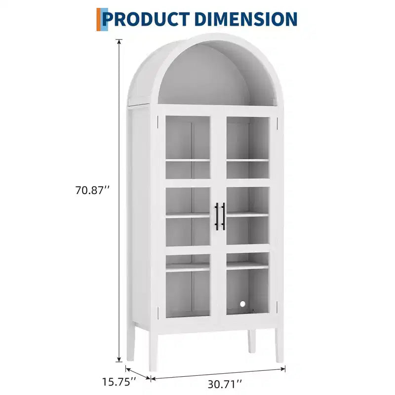 Meuble de rangement, Noir/Blanc, Style Arqué, Simple, 71 po de hauteur avec lumières DEL et portes vitrées
