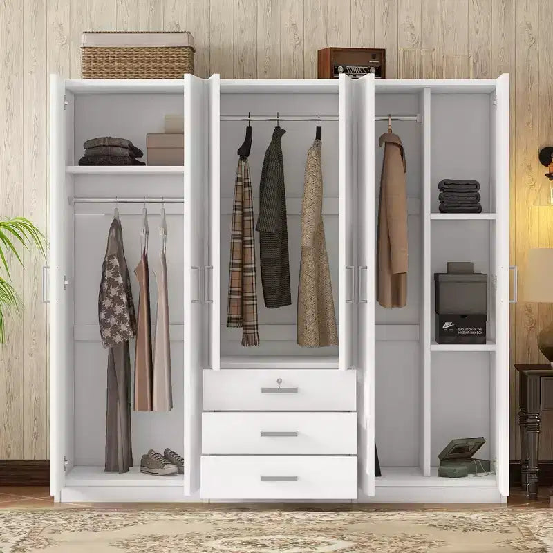 Armoire 6 portes en bois avec tiroirs pour chambre à coucher