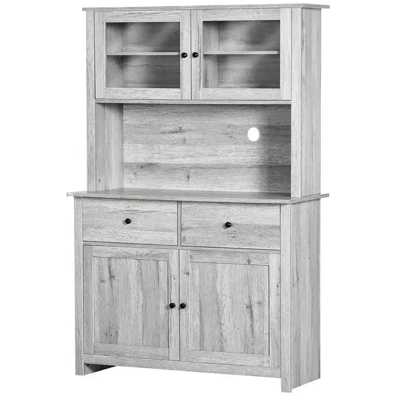 HOMCOM Buffet de cuisine 161 cm avec vaisselier, armoire de rangement avec 4 étagères, tiroirs, portes vitrées, comptoir ouvert pour micro-ondes