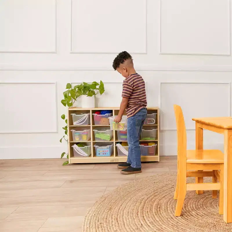 Meuble de rangement à roulettes Cubby avec 15 bacs à ouverture frontale, 3x4, Meuble pour enfants