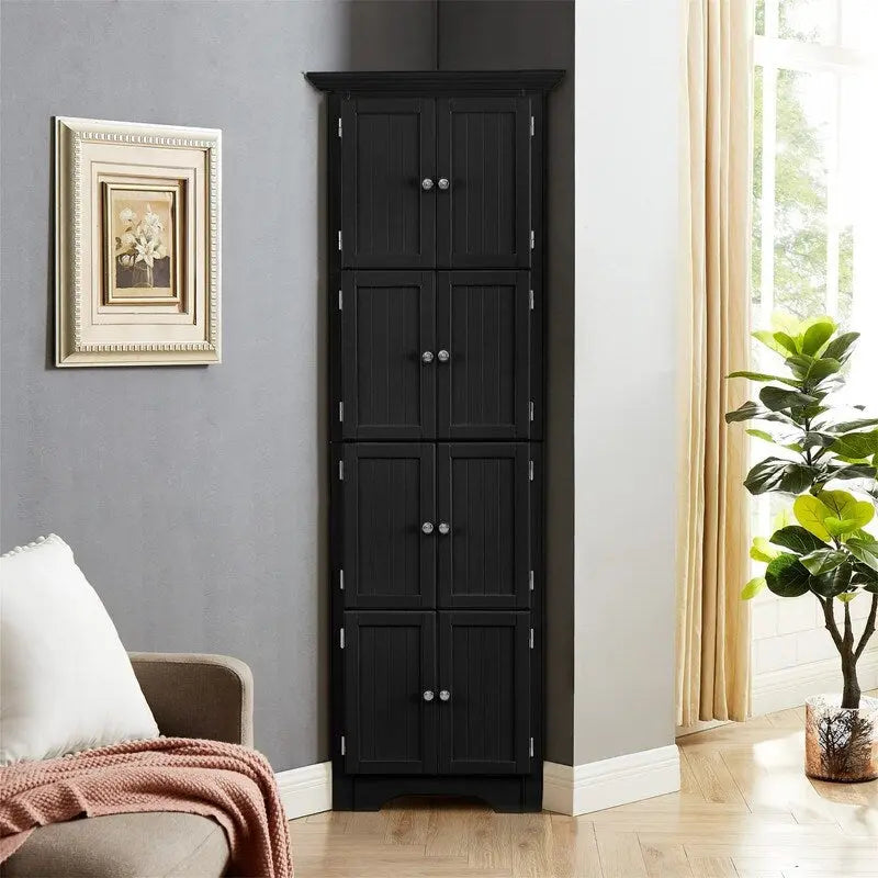 Meuble d'angle de rangement haut avec 8 portes et 4 étagères