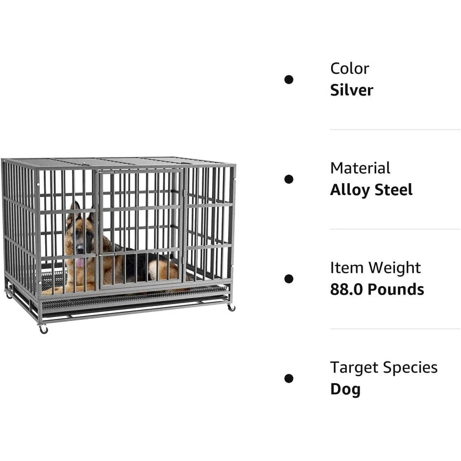 BOSSIN Cage pour Chien Robuste Indestructible 48/38 Pouces, Niche Anti-Évasion avec Roues Verrouillables