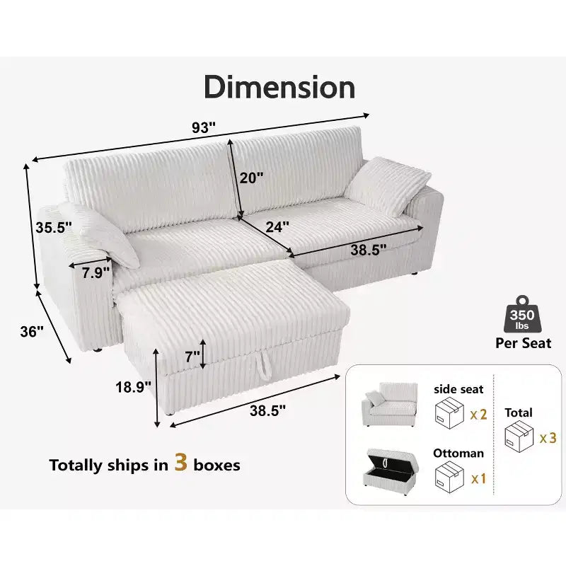 Canapé d'angle modulaire en velours côtelé Dyonery avec housses lavables