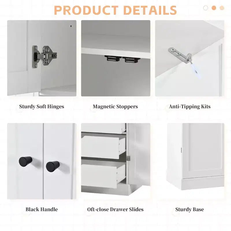 Garde-manger de cuisine autoportant 77H, armoire de rangement de style ferme avec étagères réglables, étagères de porte, tiroirs et casiers à vin - ModernLuxe