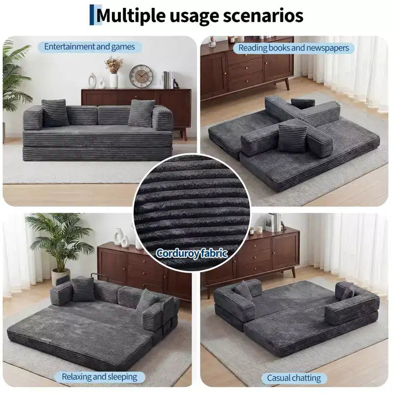 Canapé-lit convertible 5-en-1 80,7 po – Velours côtelé, 1200 lb, aucun assemblage requis