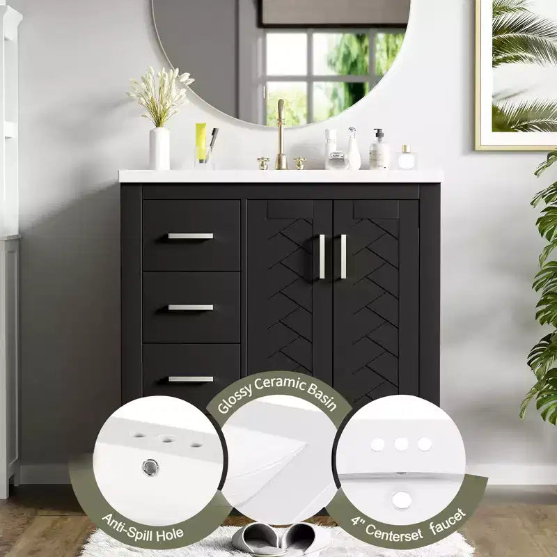 Meuble-lavabo de salle de bain 30 po avec armoire et 3 tiroirs – Noir / Bleu / Vert / Indigo / Blanc