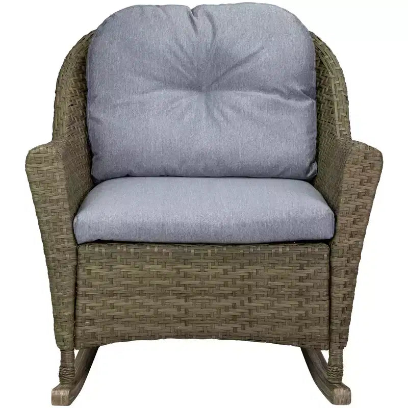 Northlight 34 Gray Resin Wicker Deep Seated Rocker Chair with Gray Cushions