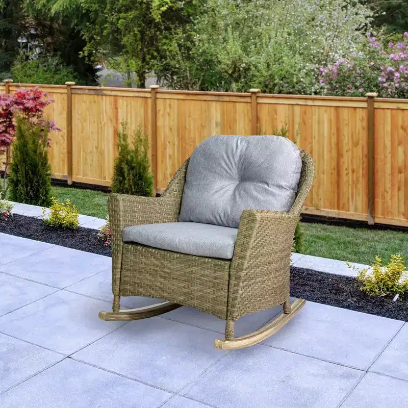 Fauteuil à bascule profond Northlight 34 en résine tressée grise avec coussins gris