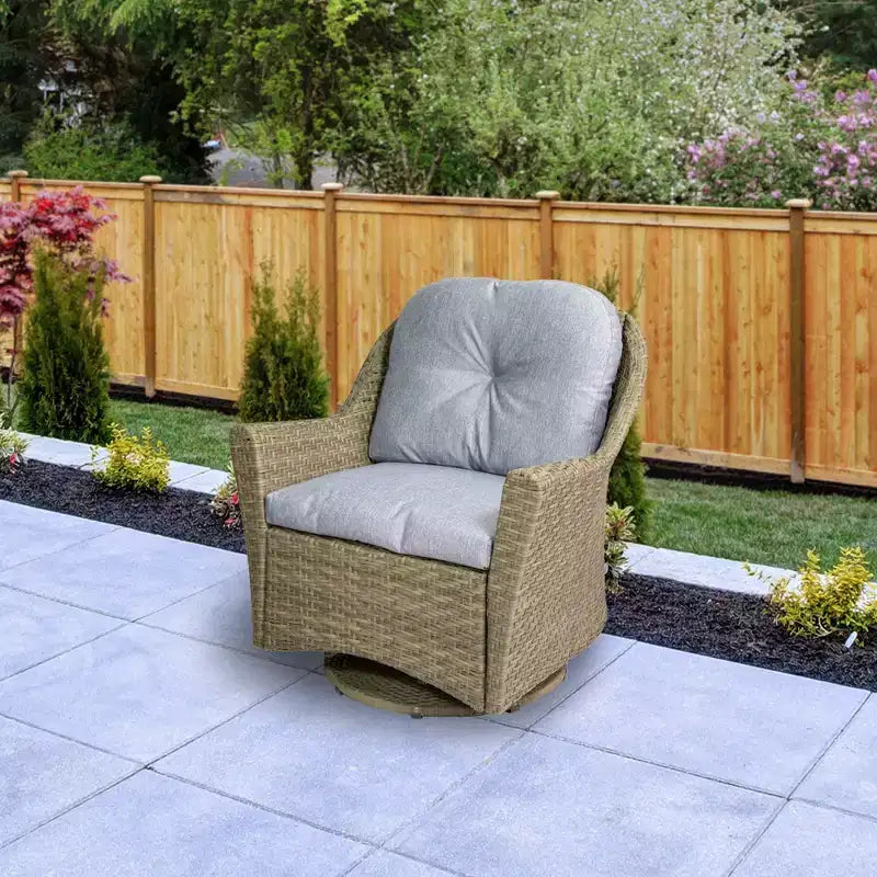 Chaise planeur à assise profonde Northlight 34 en résine tressée grise avec coussins gris