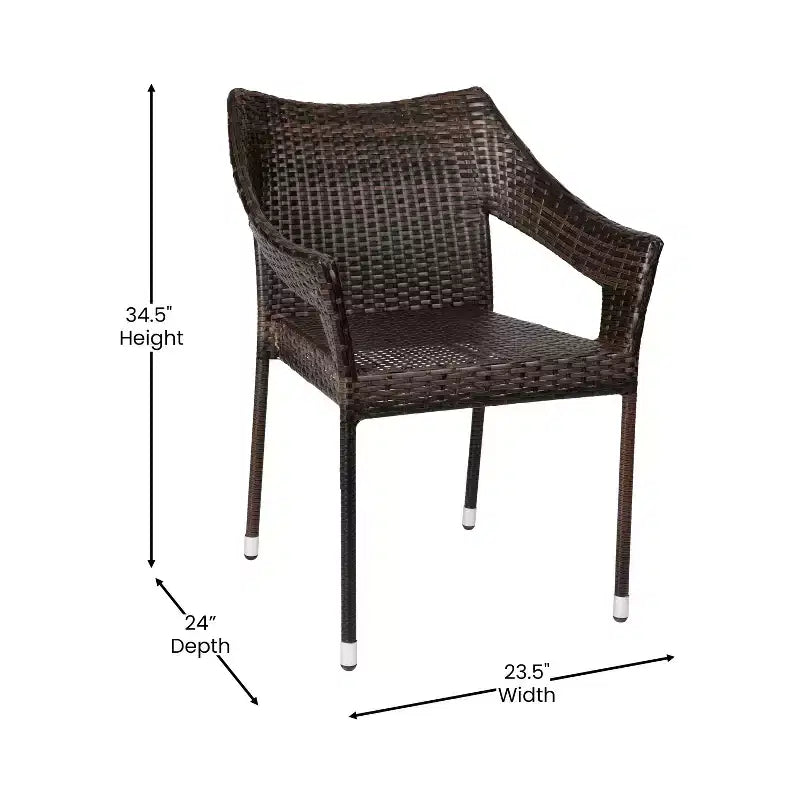 Chaise de salle à manger empilable Merrick Lane résistante aux intempéries pour l'intérieur et l'extérieur avec cadre en acier et rotin PE