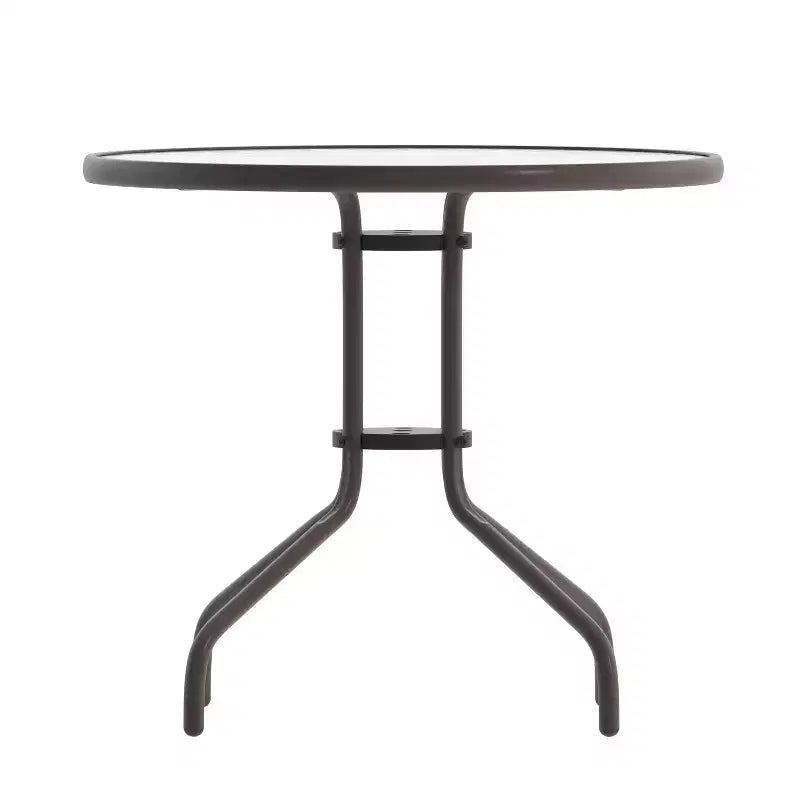 Table Emma et Oliver 80 cm en Verre Rond avec 4 Chaises Empilables à Lattes en Aluminium
