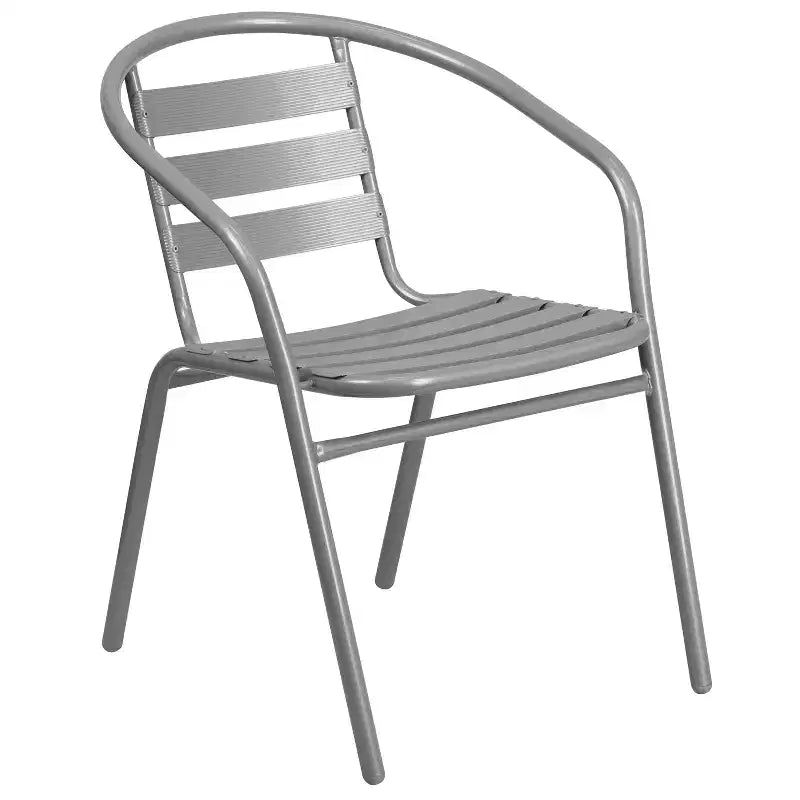 Table Emma et Oliver 80 cm en Verre Rond avec 4 Chaises Empilables à Lattes en Aluminium