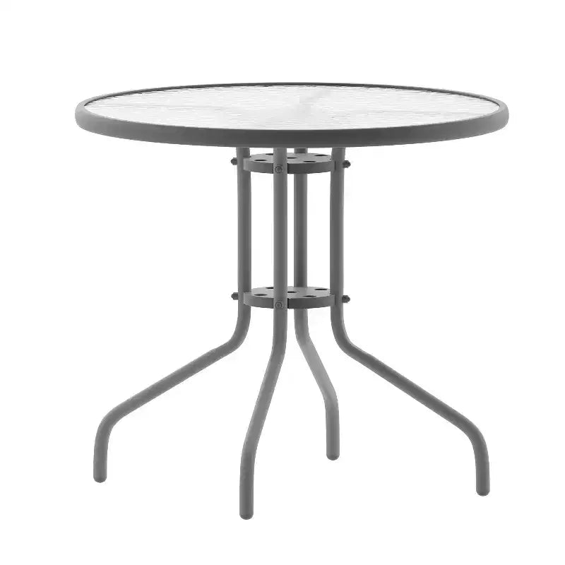 Table Emma et Oliver 80 cm en Verre Rond avec 4 Chaises Empilables à Lattes en Aluminium