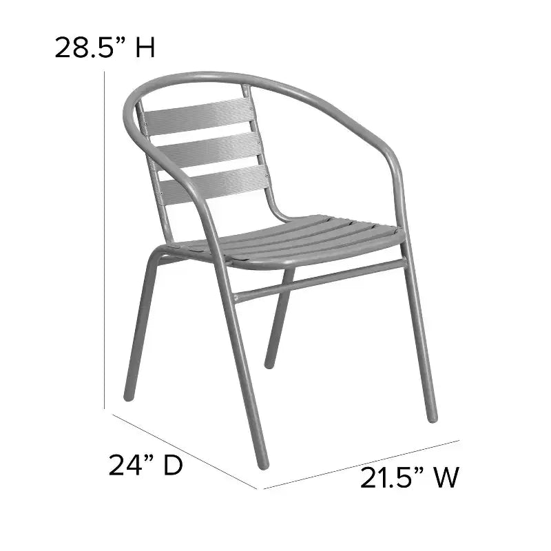 Table Emma et Oliver 80 cm en Verre Rond avec 4 Chaises Empilables à Lattes en Aluminium
