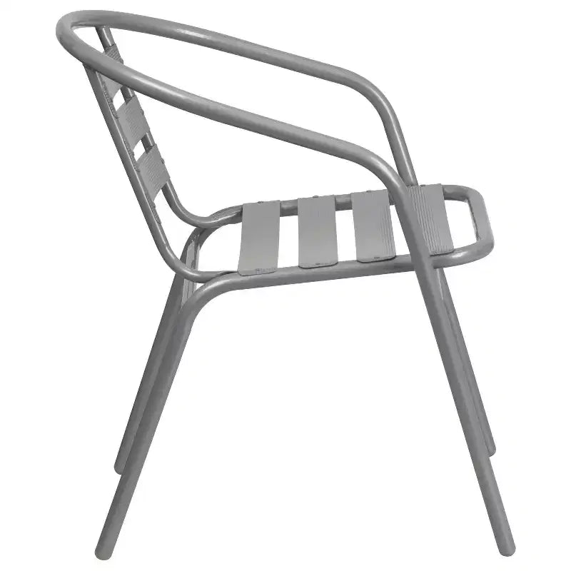 Table Emma et Oliver 80 cm en Verre Rond avec 4 Chaises Empilables à Lattes en Aluminium
