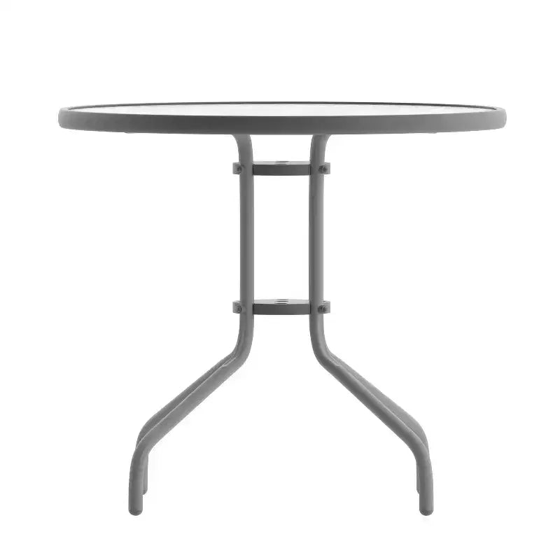Table Emma et Oliver 80 cm en Verre Rond avec 4 Chaises Empilables à Lattes en Aluminium