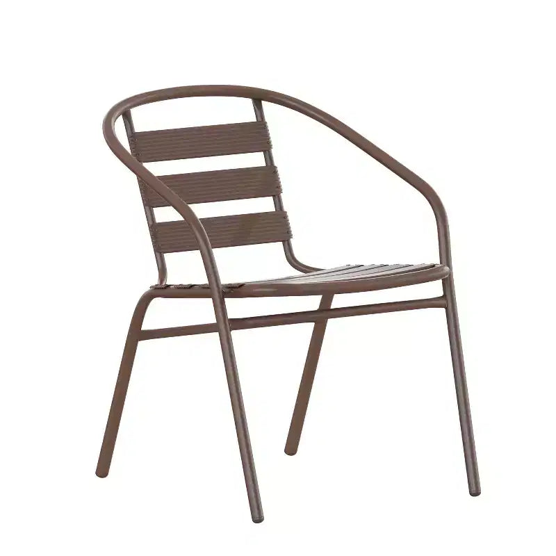Table Emma et Oliver 80 cm en Verre Rond avec 4 Chaises Empilables à Lattes en Aluminium