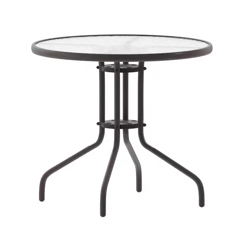 Table Emma et Oliver 80 cm en Verre Rond avec 4 Chaises Empilables à Lattes en Aluminium
