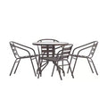 Emma and Oliver 31.5'' Round Glass Top Metal Table with 4 Aluminum Slat Stack Chairs