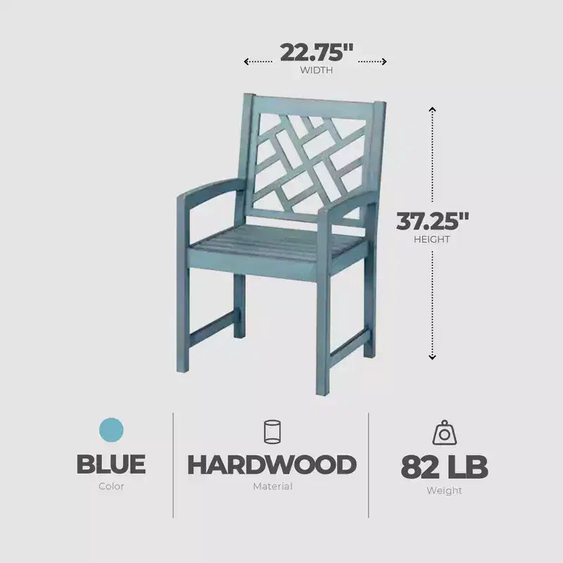 Fauteuil de patio Portland Four Seasons Courtyard de 56 cm, en bois dur vieilli, avec finition brossée et capacité maximale de 113 kg, bleu