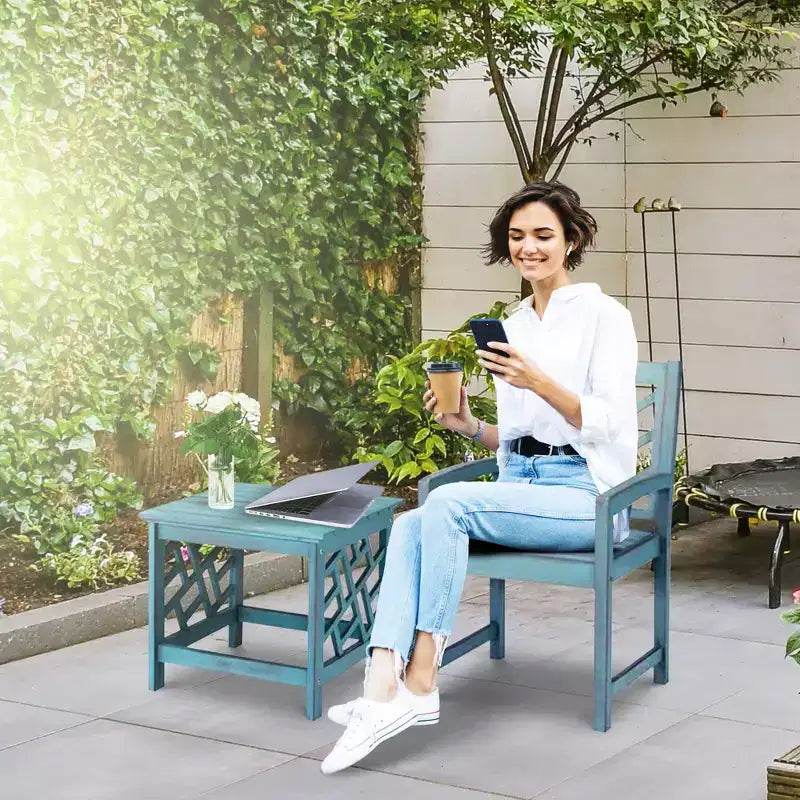 Fauteuil de patio Portland Four Seasons Courtyard de 56 cm, en bois dur vieilli, avec finition brossée et capacité maximale de 113 kg, bleu