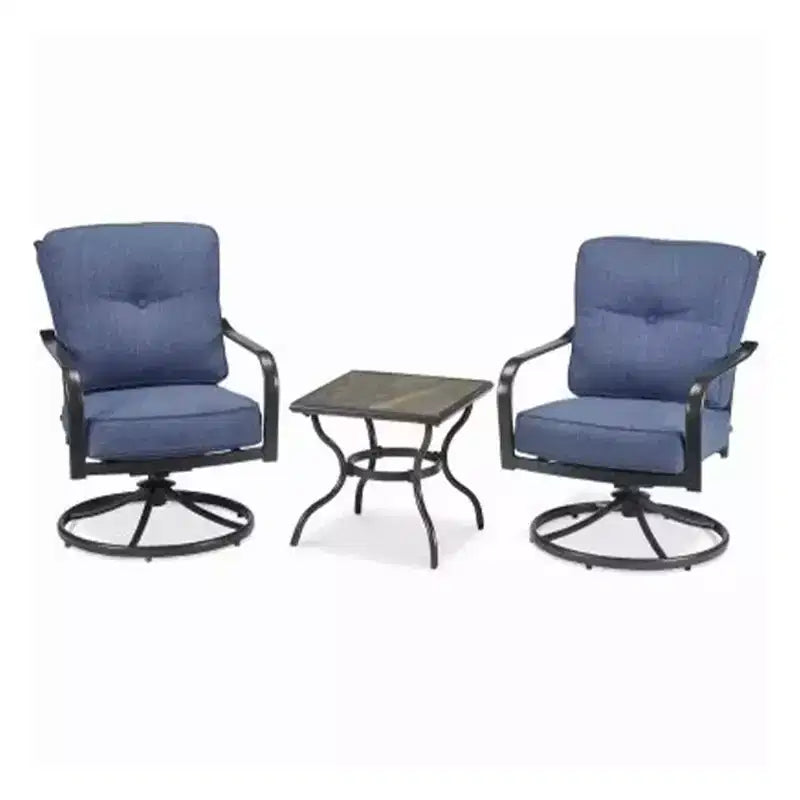 Four Seasons Courtyard Beaumont 3 Piece Deep Seating Outdoor Patio Chat Furniture Set with 2 Swivel Cushioned Chairs and Square Side Table, Gray/Brown