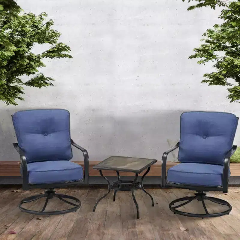 Ensemble de mobilier de jardin et de conversation d'extérieur Four Seasons Courtyard Beaumont 3 pièces avec 2 chaises pivotantes rembourrées et une table d'appoint carrée, gris/marron
