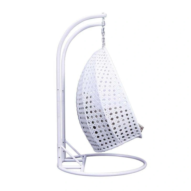 LeisureMod Fauteuil suspendu œuf 2 places avec support - Balançoire / hamac de patio en rotin osier pour extérieur/intérieur avec coussins