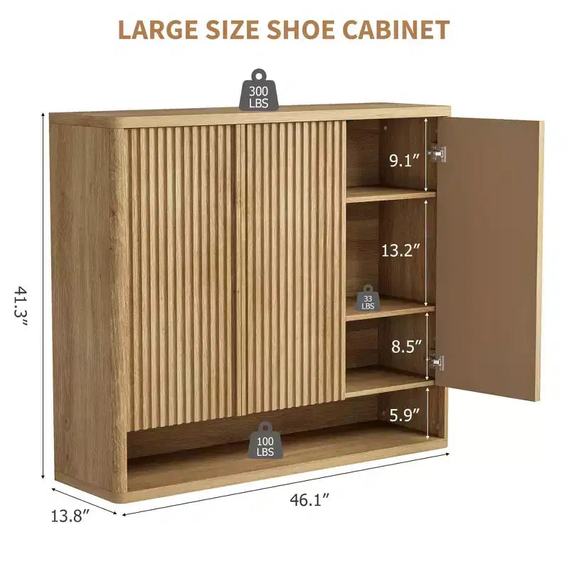 Meuble à chaussures avec porte cannelée, étagères réglables pour entrée ou salon
