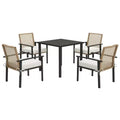 Outsunny 5 Piece Indoor Outdoor Wicker Dining Set, Patio Furniture Metal Table and Chairs with Soft Cushions, Beige