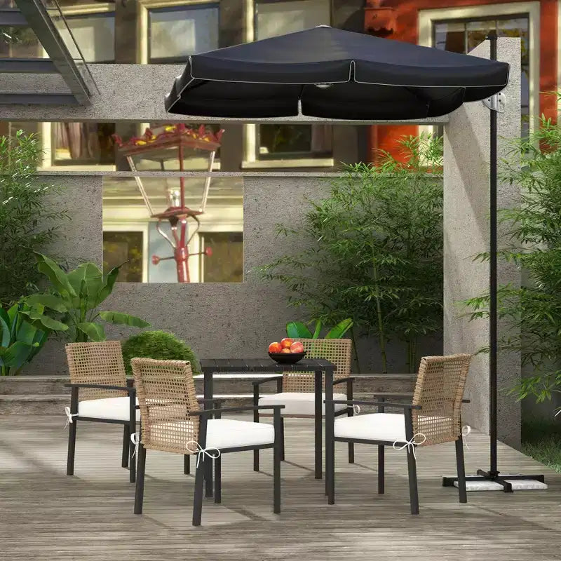 Outsunny Ensemble de salle à manger 5 pièces en osier pour l'intérieur et l'extérieur, table et chaises de patio en métal avec coussins moelleux, beige