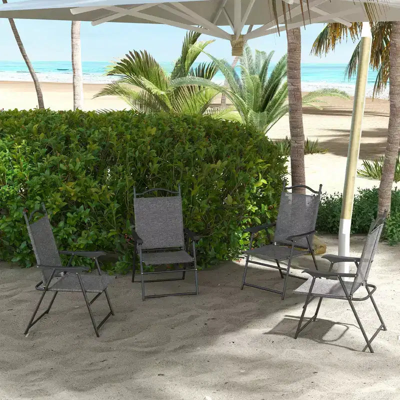 Chaises pliantes Outsunny, lot de 4 chaises de sport pour adultes, chaises de camping avec accoudoirs, siège en tissu maillé respirant pour pelouse