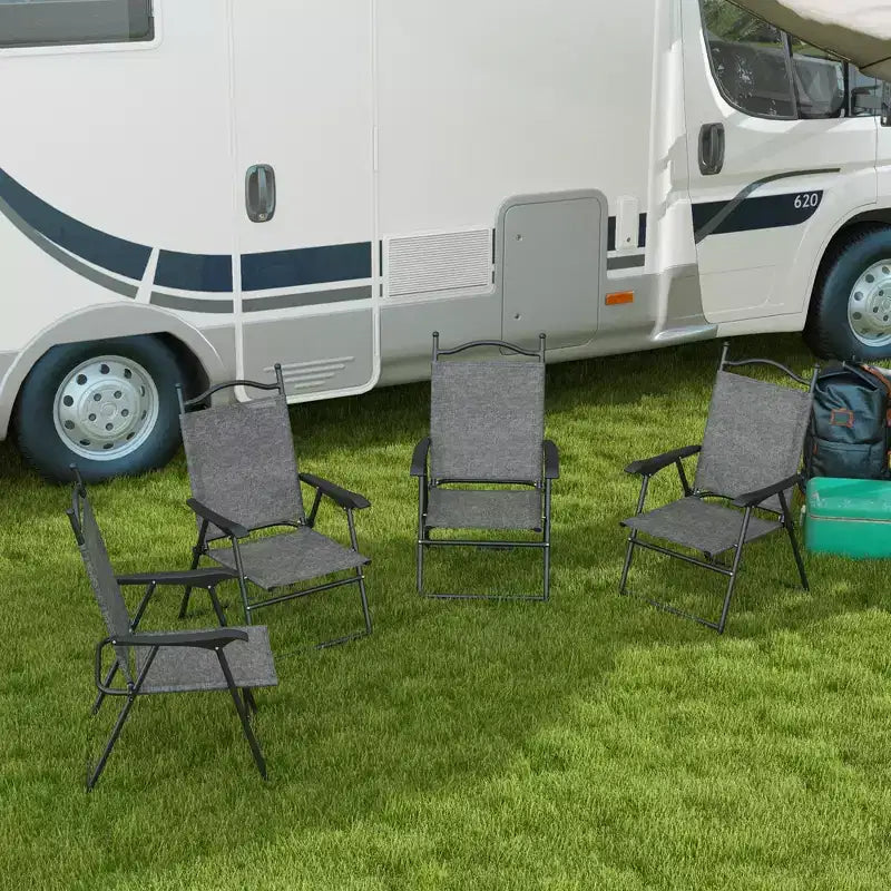 Chaises pliantes Outsunny, lot de 4 chaises de sport pour adultes, chaises de camping avec accoudoirs, siège en tissu maillé respirant pour pelouse