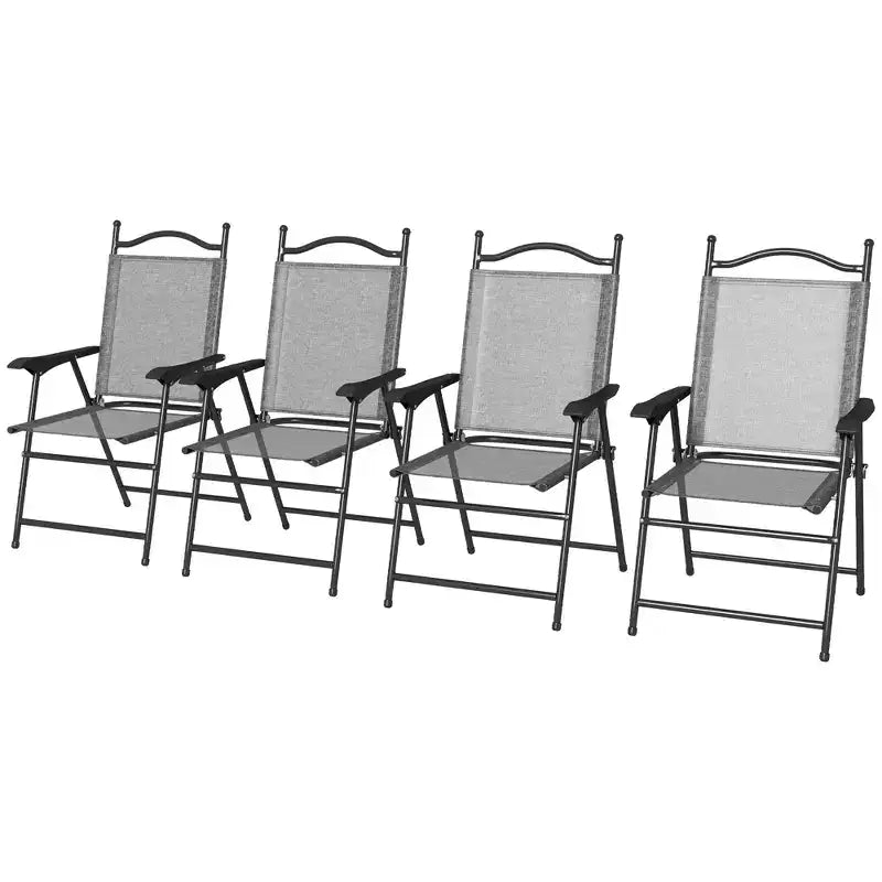 Chaises pliantes Outsunny, lot de 4 chaises de sport pour adultes, chaises de camping avec accoudoirs, siège en tissu maillé respirant pour pelouse