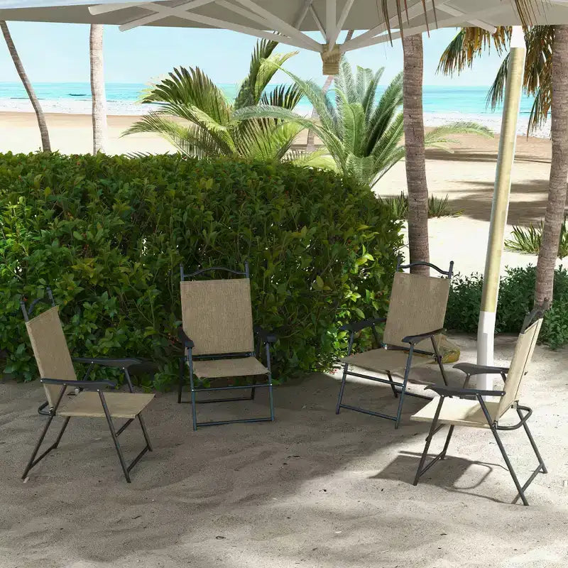 Chaises pliantes Outsunny, lot de 4 chaises de sport pour adultes, chaises de camping avec accoudoirs, siège en tissu maillé respirant pour pelouse