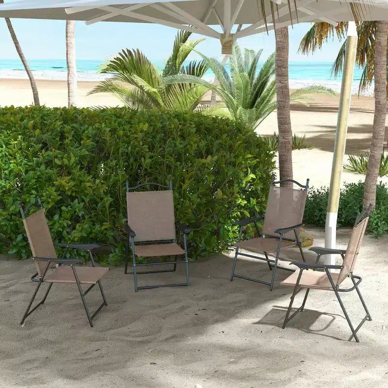 Chaises pliantes Outsunny, lot de 4 chaises de sport pour adultes, chaises de camping avec accoudoirs, siège en tissu maillé respirant pour pelouse