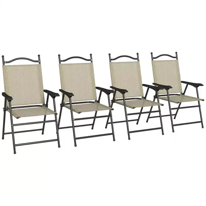 Outsunny Folding Patio Chairs, Set of 4 Sports Chairs for Adults, Camping Chairs with Armrests, Breathable Mesh Fabric Seat for Lawn