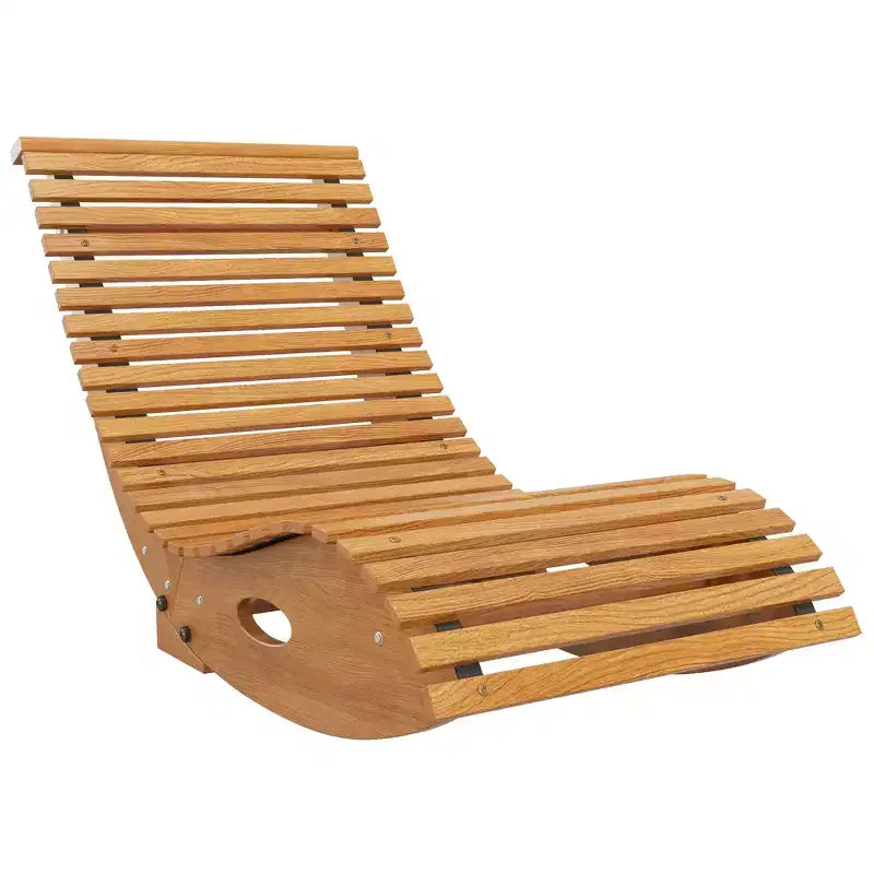 Outsunny Slatted Seat Outdoor Rocking Chair, Wooden Rocking Chair, Light Brown