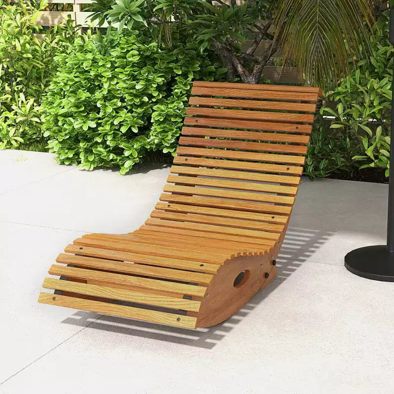 Fauteuil à bascule d'extérieur Outsunny avec lattes, Fauteuil à bascule en bois, Marron clair
