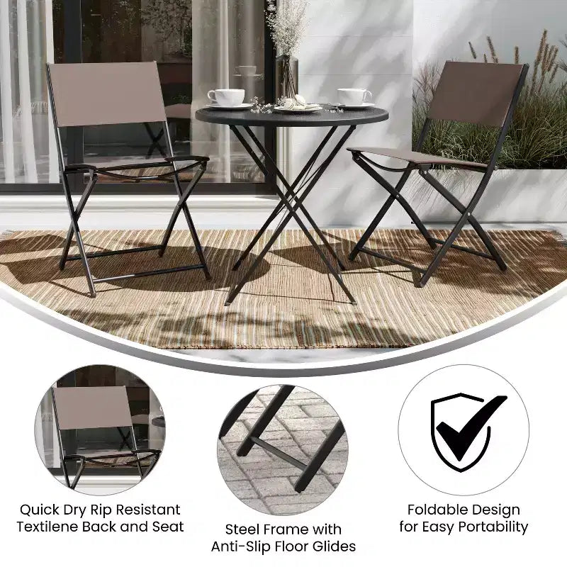 Flash Furniture Brazos Lot de 2 chaises pliantes de qualité commerciale pour l'intérieur et l'extérieur avec dossiers et assises en matériau Flex Comfort et cadres en métal